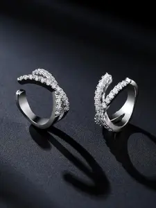 Women's Elegant Rhinestone Decor Ear Cuff, Simple Criss Cross Design Ear Cuff, Fashion Jewelry for Party, Daily Decor, Perfect for Birthday Gift