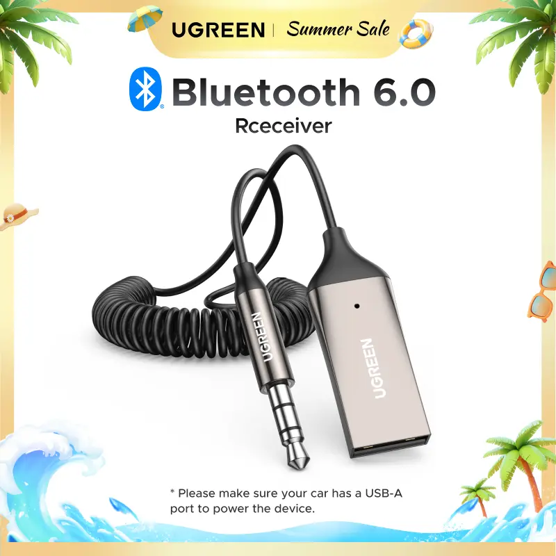 UGREEN Aux to Bluetooth 6.0 Adapter Wireless Receiver for Car Hands-Free with Built-in Microphone AUX 3.5mm Stereo Audio - Dealsforyourdays Auxiliary Cord Grey, n Microphone AUX 3.5mm Stereo Audio Auxiliary Cord Grey, Summer Sale