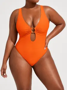 Sculpt Touch Women One Piece Swimsuit Tummy Control Bathing Suit Plus Size Deep V Neck Ruched Slimming Swimwear with Built-in Padding