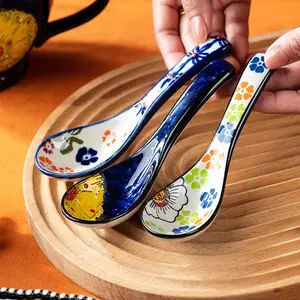 4pcs Bohemian Ceramic Spoon Set, Hand-Painted Floral Design, Multi-Use Coffee Scoops, Festive Holiday Tableware for Various Occasions, Coffee Spoons