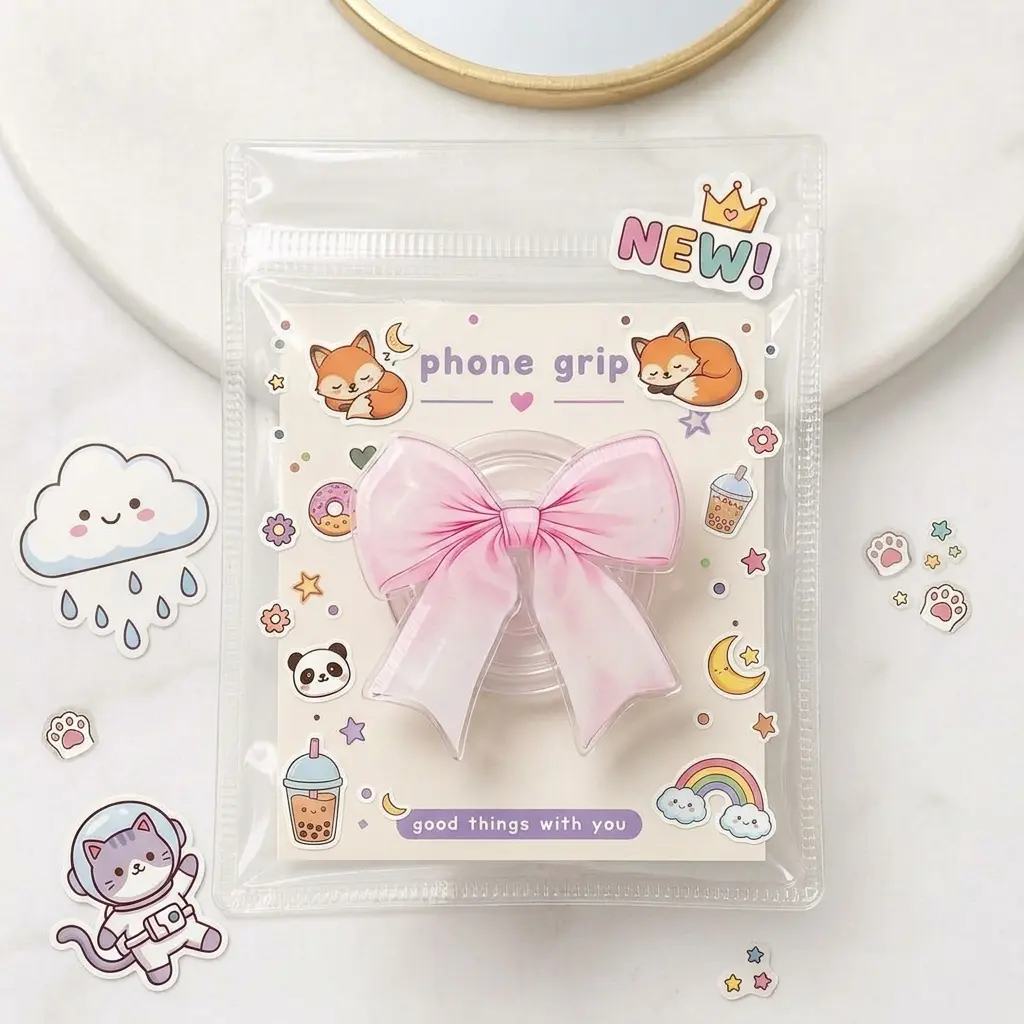 Pink Bow Phone Grip – Cute Kawaii Accessory, Trendy Phone Holder for Teens & Students