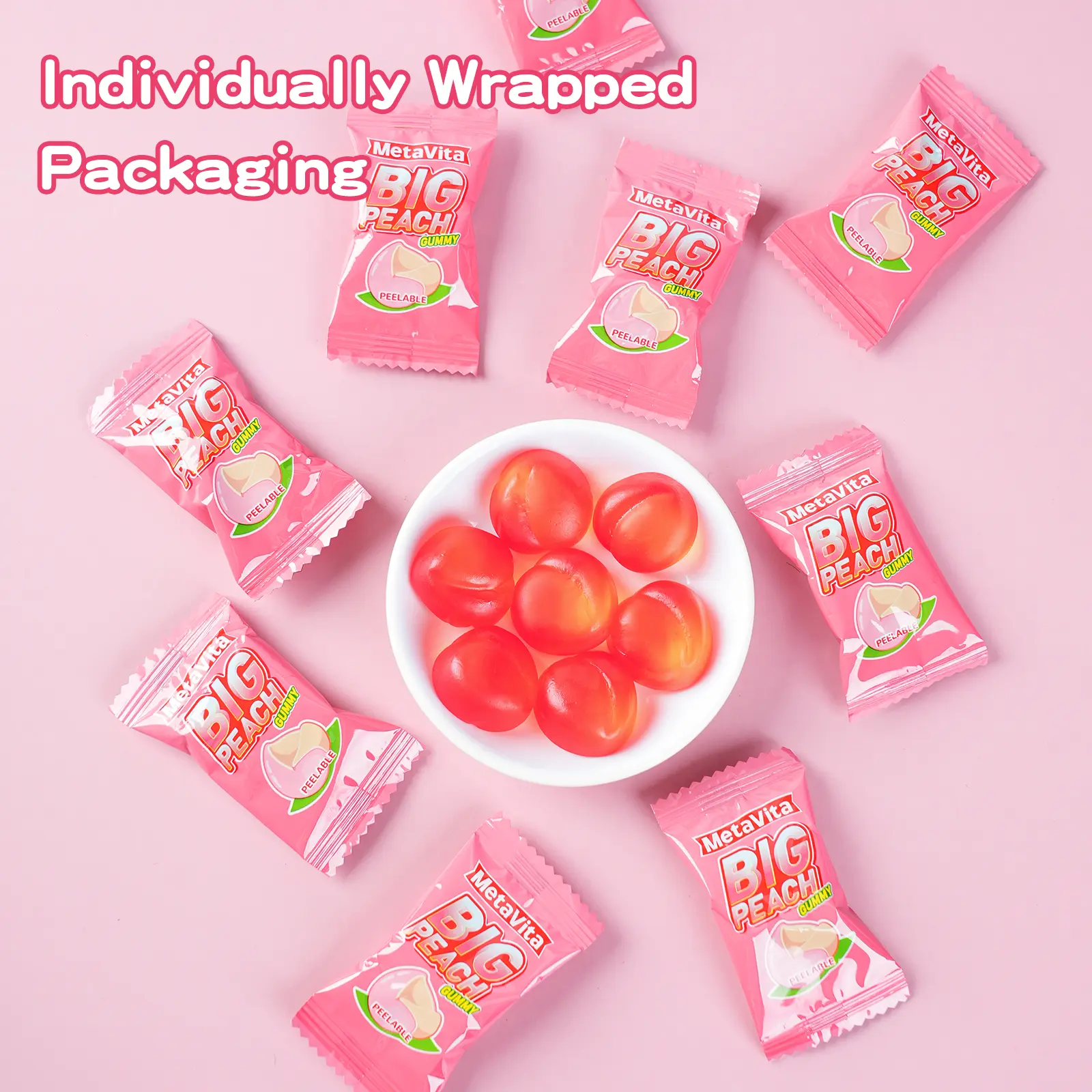 MetaVita Big Peach Peelable Gummy - 5oz Extra Large Pieces