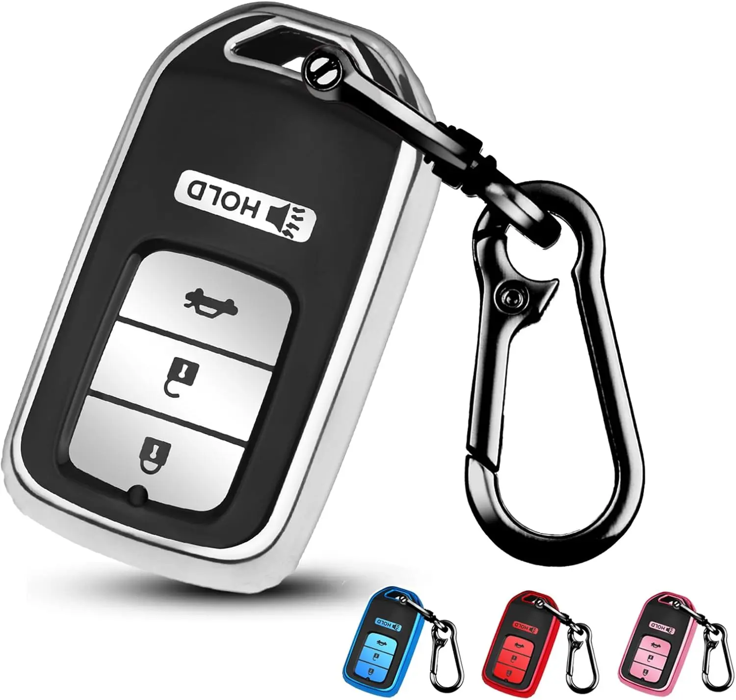 for Honda Key Fob Cover,TPU Protection Key Case for Honda 2015-2021 Civic Accord CRV HRV CRZ Crosstour Pilot Odyssey Ridgeline Passport Smart Remote Key Cover with Keychain (Silvery, 4 Buttons)Gift.