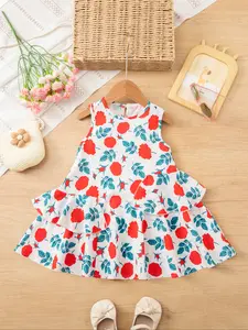 1pcs Girls' Summer Fashion Sleeveless Floral Print Dress, Sweet & Cute Daily Wear, Trendy Kids Clothing, 1pc Apparel, Floral Printed Dress
