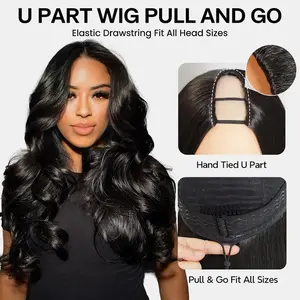Mscoco Butterfly Layers Body Wave U Part Human Hair Wig Pull & Go Beginner Friendly 180 250 Density For Black Women Natural Black Color Wigs