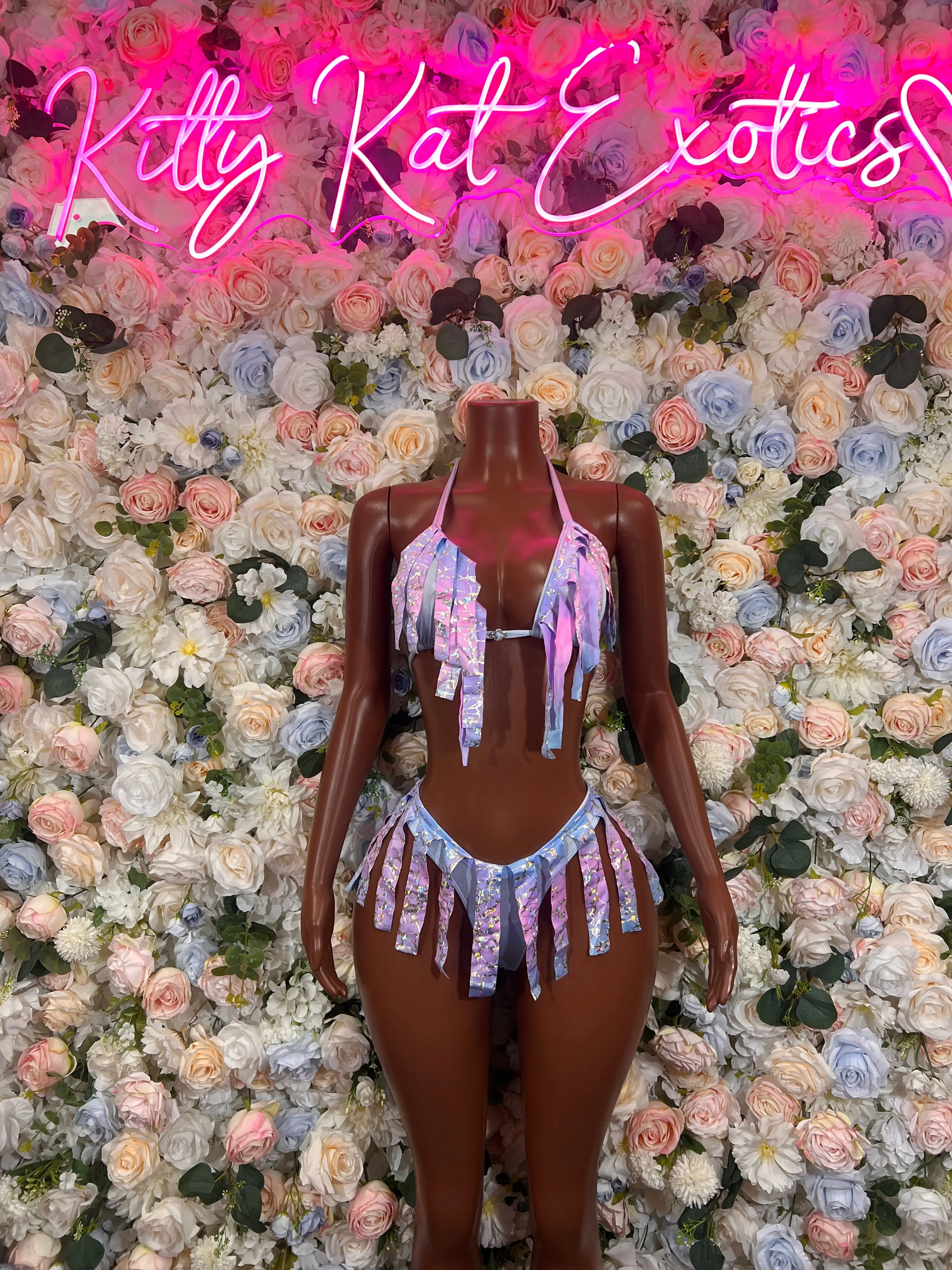 Holographic Fringe Rave Outfit, Festival Dancewear Set, Iridescent Bikini Costume, Burlesque Outfit, Exotic Dancewear, EDM Partywear