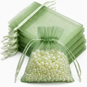 50 Count Organza Gift Bags, 2.7x3.5 Inch Transparent Drawstring Pouches, Reusable Small Mesh Party Bags for Jewelry, Makeup, Candy, DIY Crafts