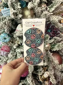 Black Colorful Smile Car Coaters, Machine Washable Coasters