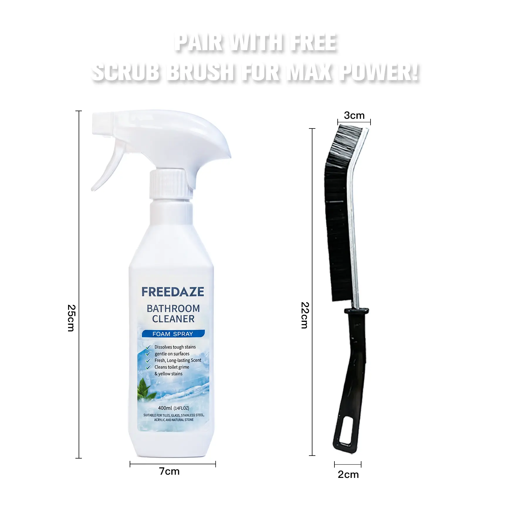 FREEDAZE Household Portable Spray Cleaner, Citric Acid Surface Care Solution for Deep Clean of Shower Glass & Toilet, Lifts Hard Water Stains, Soap Scum & Grime, 400mL
