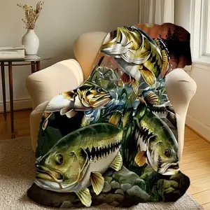 Bass Fishing Throw Blanket Largemouth Bass Soft Blanket for Bed Extra Large Machine Washable All Season Flannel Anti Seasonal Blanket Comfort for Home Office Travel & Camping Gifts for Women Girls Friend