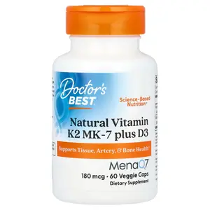 Doctor's Best Natural Vitamin K2 MK-7 plus D3, 180 mcg, 60 Veggie Caps