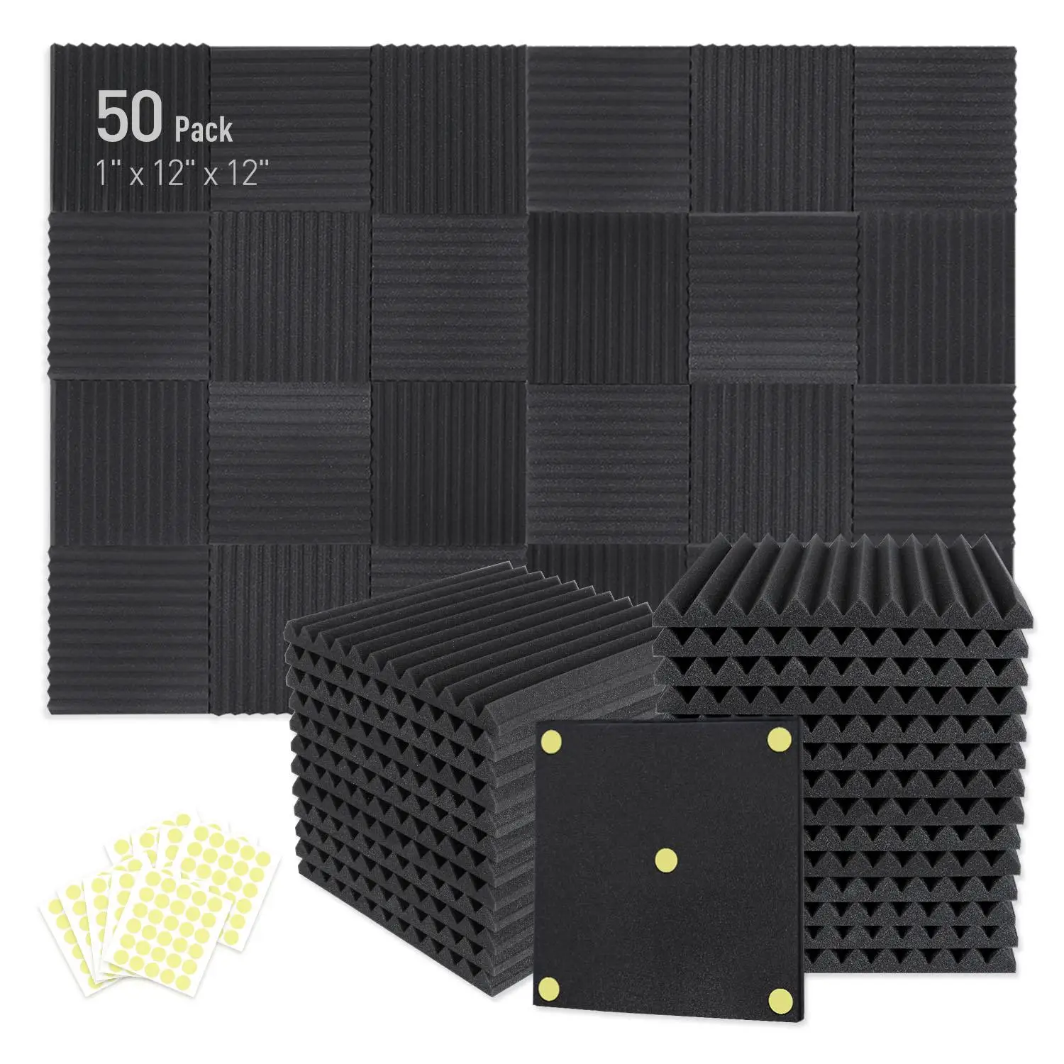Durable Acoustic Foam Boards, 50pcs/set Soundproof Acoustic Foam Panels, Noise Cancelling Wedge Panels Noise Reduction Panels, Adhesive Soundproof Foa
