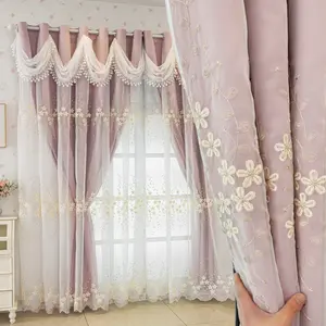 1pc European Luxury Double Layer Ruffled Sheer & Blackout Curtain, 100% Blackout, Princess Style for Bedroom, Back Black Coating, Ideal for Living Room, Kids Room & Home Window Decoration