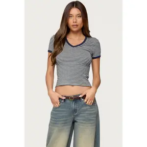 Fawn Striped V Neck T Shirt