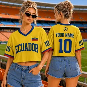 Custom Ecuador Soccer Crop Top Jersey, Personalized Name Number Shirt, Ecuador Football Fan Tee, Women's Game Day Gift