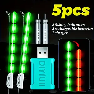 5-Piece Fishing Rod Tip Light Set (2 Lights + 2 Rechargeable Batteries + 1 Charger), Night Fishing Signal Indicator, Lighting, Fishing Accessories