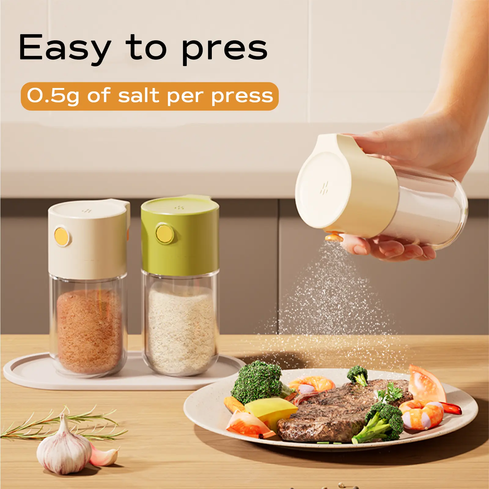 Jeetee Glass Push-press Quantitative Seasoning Bottle ,Salt & Pepper Shaker Spice Containers,Tin Canister,Multicoloured Portable Seasoning Utensils Bottles,Kitchen Gadgets Food Cooking