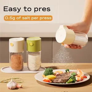 Jeetee Glass Push-press Quantitative Seasoning Bottle ,Salt & Pepper Shaker Spice Containers,Tin Canister,Multicoloured Portable Seasoning Utensils Bottles,Kitchen Gadgets Food Cooking