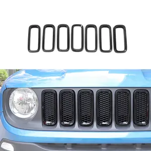 Front Grille Trim Insert, UV-Resistant Laser-Cut Grill Rings for 2016-2018 Jeep Renegade, 7-Piece DIY Install Grill Cover Ring Car Accessories