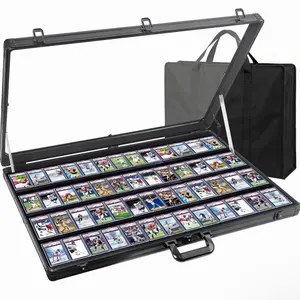 Card Display Case Aluminum Trade Show Display Case Large Portable Trading with Lock for Collectibles, Sports Cards. 34IN x 22IN - Black