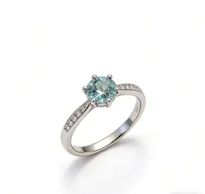 Synthetic Moissanite Ring — Six-Prong Oval Setting with Row of Stones for Women; Fashionable, Elegant, Light Luxury Jewelry