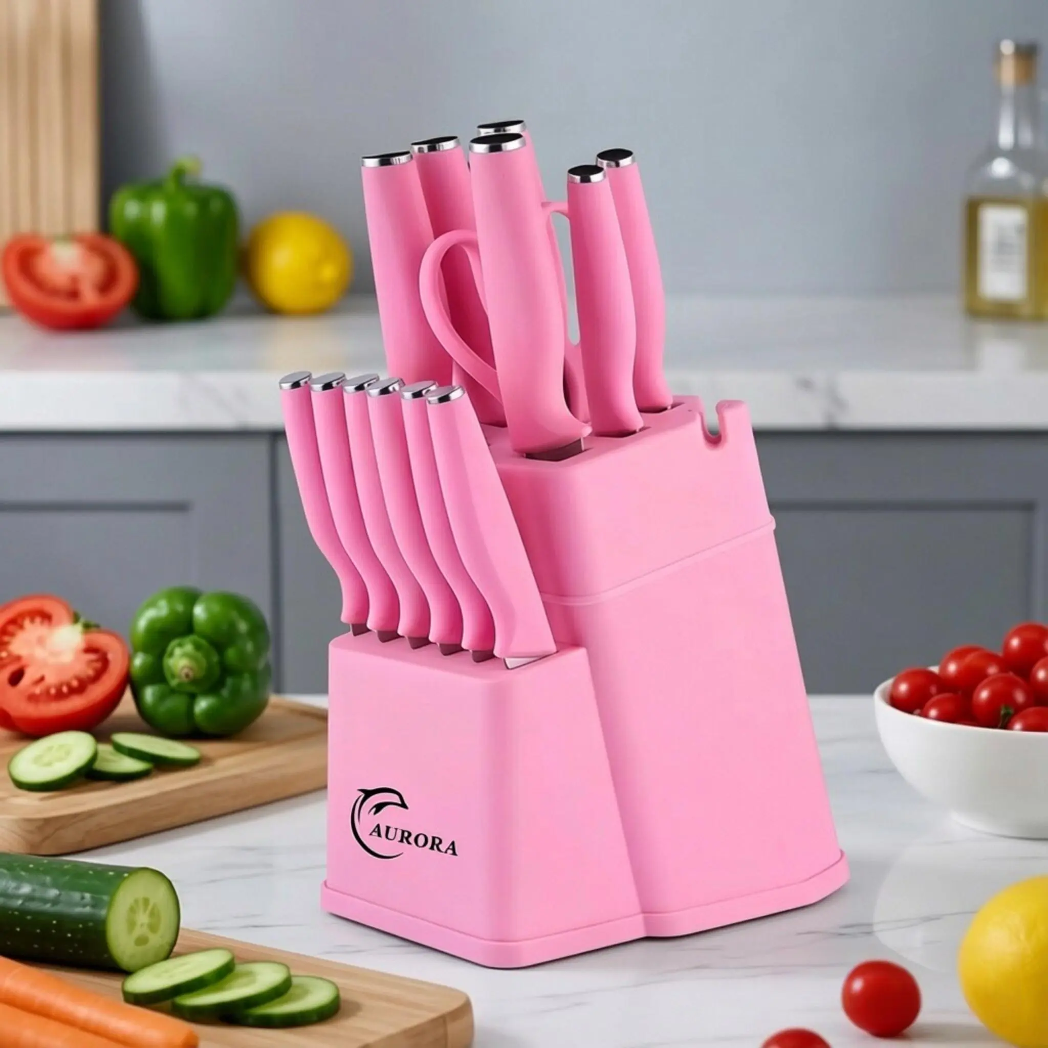 15-piece pink knife set