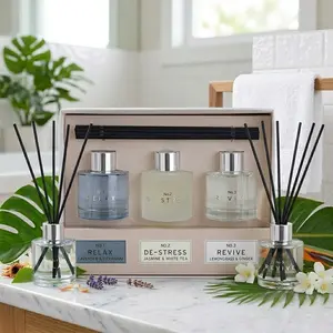 Three-Piece Unlit Diffuser Set, Luxe Minimalist Long-Lasting Scent, Eliminates Odors, Home Use for Bedroom, Living Room, Bathroom