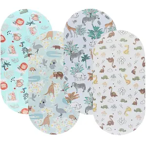 Bassinet Sheets for Baby Boy and Girl, Stretchy Breathable Fitted Sheet Universal for Bassinet Cradle Hourglass Oval Rectangle Pad/Mattress, 4 Pack Woodland Animal Printing