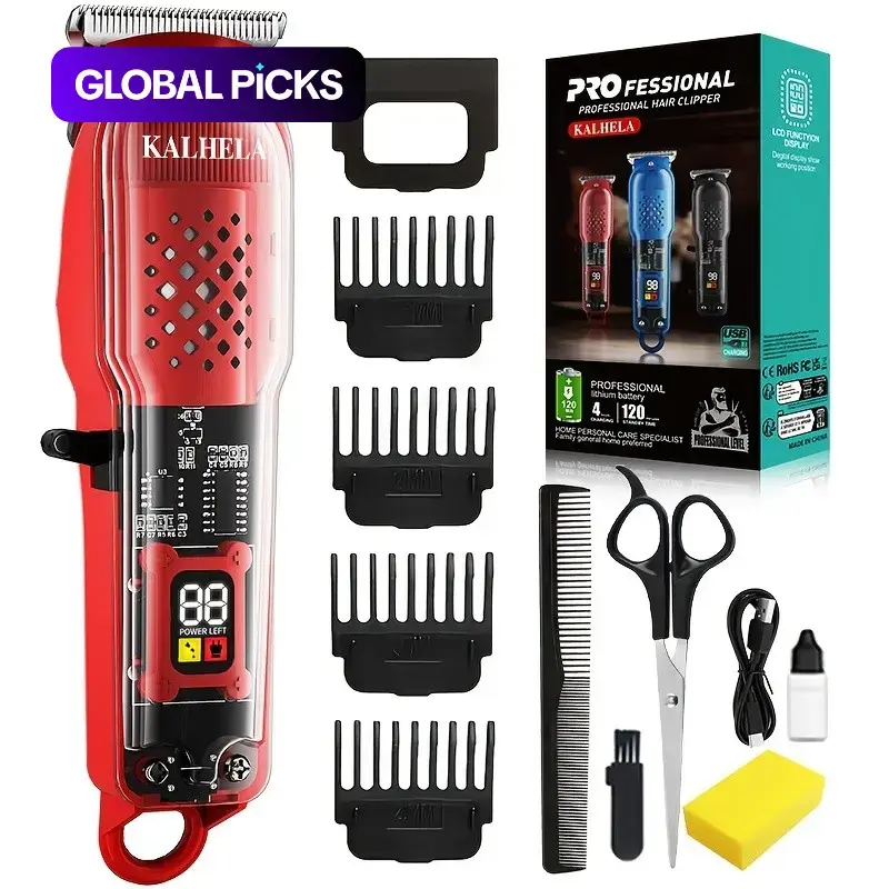 Men's Electric Hair Clipper, Transparent Retro Oil Head, LCD Display, Professional Beard Trimmer, High-Power Hair Beauty Machine, Father's Day Gift #GLOBAL PICKS