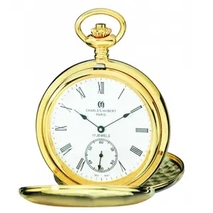 212 MAIN Women's Fashion Mechanical Pocket Watch - Polished Gold-Plated Stainless Steel, Double Cover Design, Fashion for Women