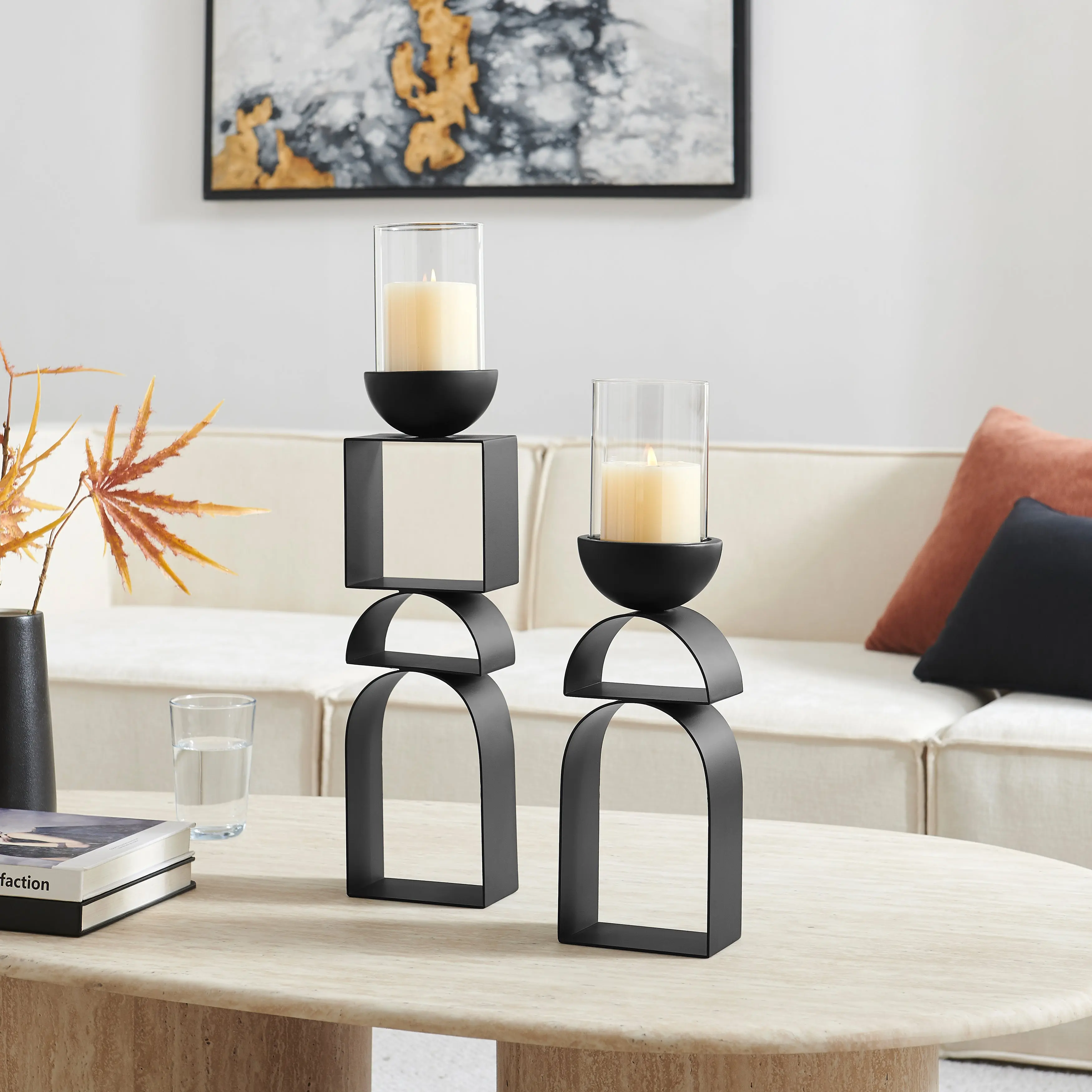 Black Geometric Candle Holders (Set of 2)