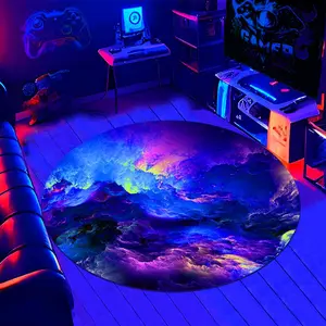Modern Galaxy Pattern Carpet, 1 Count Round UV Black Light Rug, Non Slip UV Reactive Glow Rug for Living Room Bedroom Home Decor
