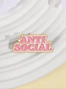 Anti Social Badge, Sweet Cool Metal Pin, Fashion Accessory, Introvert Social Protection Shield, 1 Piece, Letter Design, Personalized