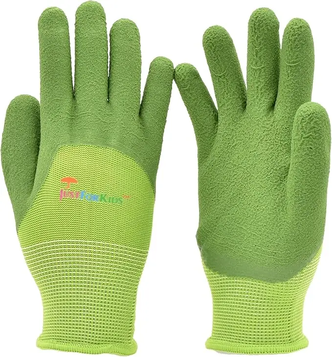 G & F Products JustForKids Kids & Children Gardening Gloves - Soft Cotton or Synthetic Leather, Dirt-Resistant, Non-Slip, Microfoam Texture, Knit Wrist, Light Gardening Tasks, Comfortable Stretch Fit, Better Control, Outdoor Play