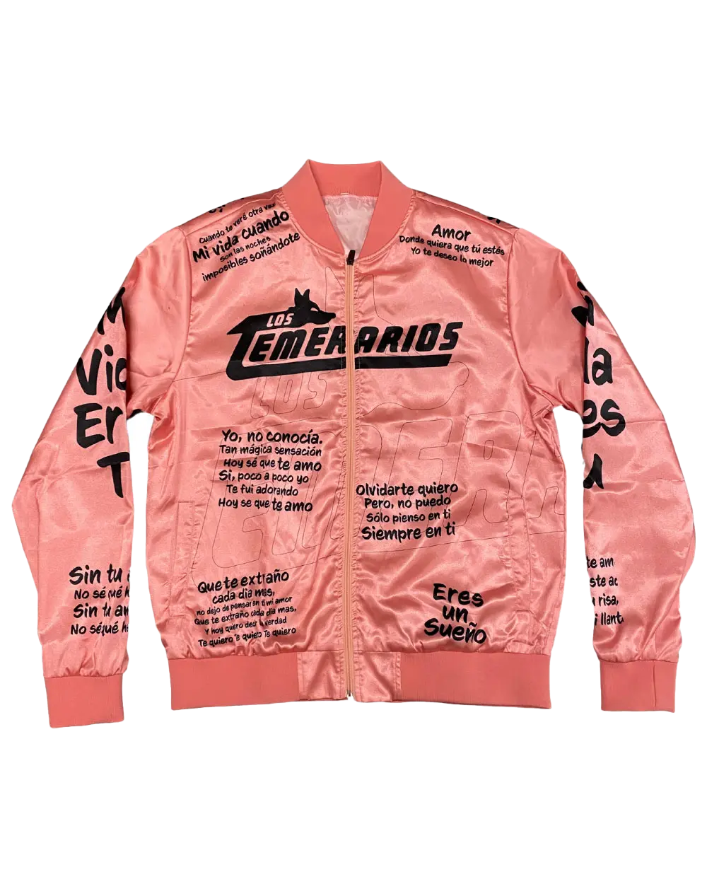 Men's MI VIDA ERES TU Official Tour Pink Jacket - Tops, Coats, Smooth Fabric, Unique Text Design, Bold Los Temerarios Logo, Stylish Men's Outerwear, Style