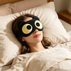 1pc Cute Cartoon Bear Eye Mask - Soft, quirky, light-blocking sleep mask with adjustable zipper design, yellow and black color scheme, suitable for travel, work, and short naps.