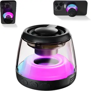 Magnetic Bluetooth Speaker,Wireless Induction Bluetooth Speaker,Mini Portable Cell Phone Stand for iPhone, Lanyard & RGB Night Light,or Home,Outdoors,Pool,Birthday Gift (Black-1PCS)