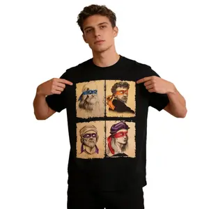 Mens Casual Short Artwork Regular Fit Round Neck Tee for Art Enthusiasts and Ninja Turtle Fans