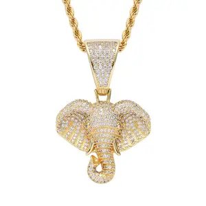 New European and American hot-selling elephant head hip-hop pendant with gold micro-inlaid zircon animal hip-hop jewelry