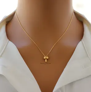 18K Gold Plated Mini Mushroom Pendant Necklace for Women – Dainty Cottagecore Fairycore Jewelry Gift