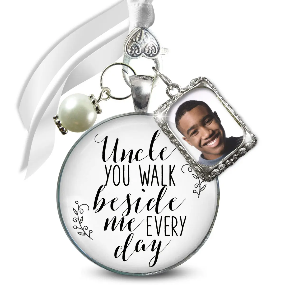 Bouquet Charm Uncle You Walk Beside Me Every Day Wedding Day Jewelry Memory Vintage Silvertone