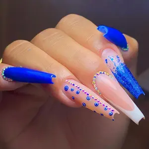 Long Ballerina Fake Nail, 24pcs/set Colorful Glitter Rhinestones Decor Fake Nail with Nail File & Tape, Removable Nail Art Artificial Full Cover, Girls DIY Manicure, DIY Nails Art, Glitter Base French Tip