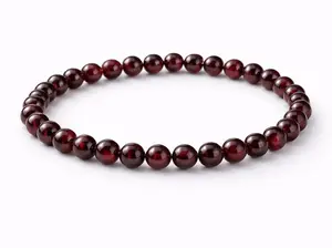Natural Garnet Bead Bracelet - 4mm & 6mm - Elastic Adjustable Bracelet for Calm Mind and Emotional Balance