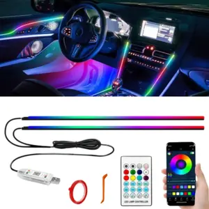 110cm+110cm Smart RGB LED Car Interior Lights – 2-in-1 Design USB Powered Ambient Lighting with App Control & Music Sync,  Multi-Color Dashboard & Cabin Decor, Perfect Gift for Men & Women, Car interior Decoration