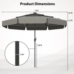 COSTWAY - 10 Feet Solar Patio Umbrella with 3-Tier Vented Top-Gray