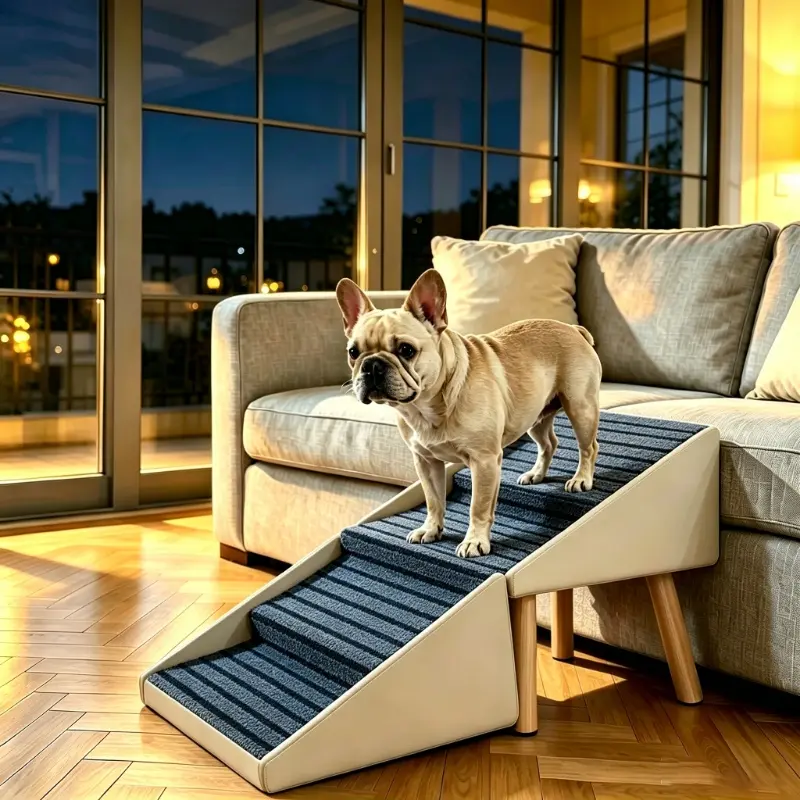 2-in-1 Dog Stairs for Bed and Couch 19.69" Foldable Dog Ramp for Couch 4 Pet Steps & Ottoman for Small Dogs, Beige