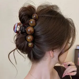 Retro Gradient Beaded Hair Claw 11Cm Women's Geometric Plastic Hairpin Shark Clip Fashion Everything Hair Clip Hair Accessories