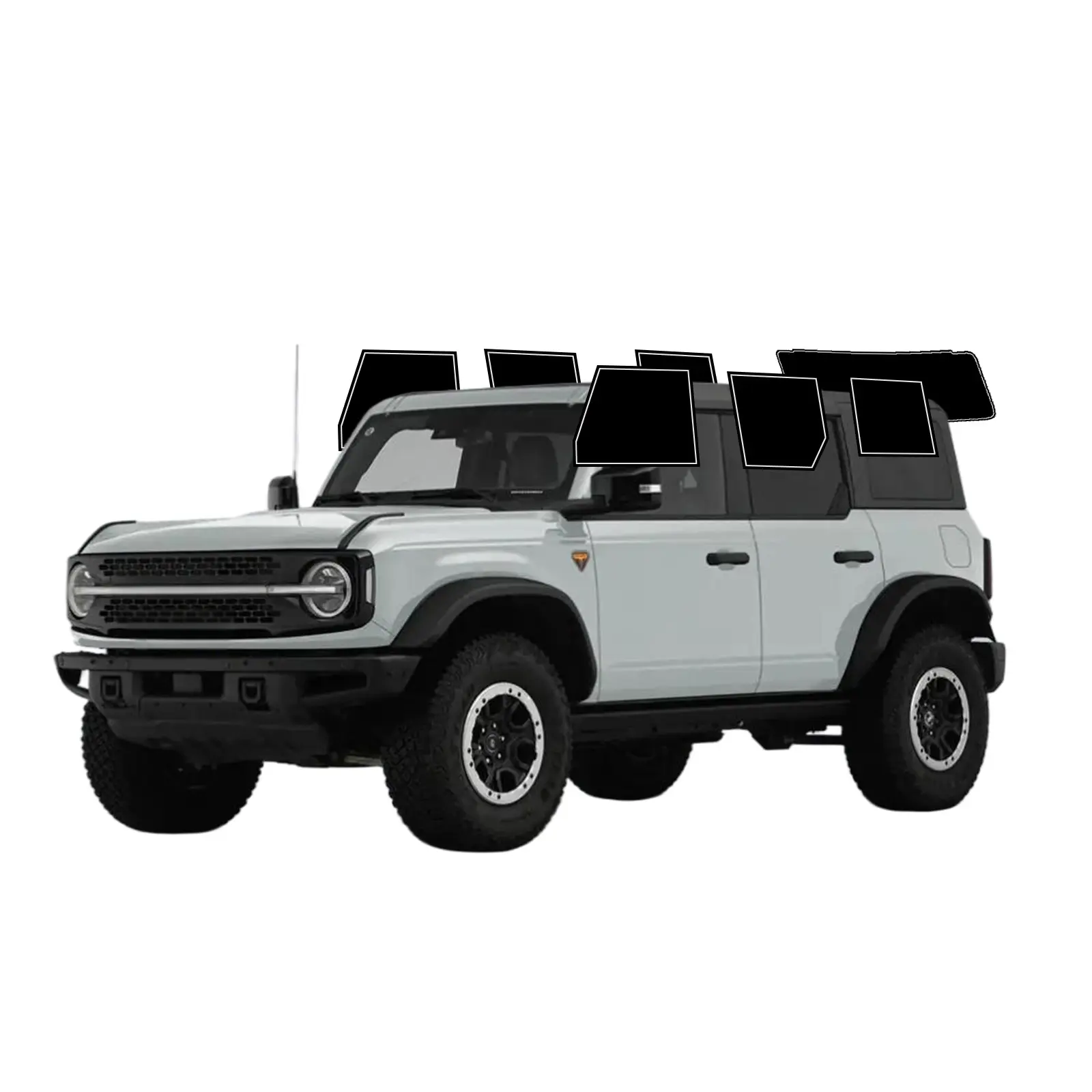 2ply Precut Black Tinted Window Films & Solar Protection Kit for 2021-2026 Ford Bronco 4-Door (Front Row & Back Side Windows), Self-Adhesive, No Trimming, Anti-Shatter, UV Block, Heat/Glare Reduction, Privacy Glass Tint, Easy Install