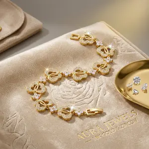 Luxury Sparkly Butterfly & Lucky Clover Zircon Bracelet | Full Diamond Bling Jewelry for Women | Elegant Gift for Her men daughter necklace accessories birthday gifts for gf italian dad to daughter necklace gift manacled bracelets whimsical name chain y2k