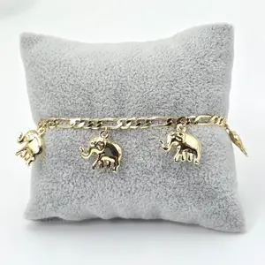 Elephant Bracelet Size 7 to 8 Inches B25 with Gold-Tone Charms for Women and Girls